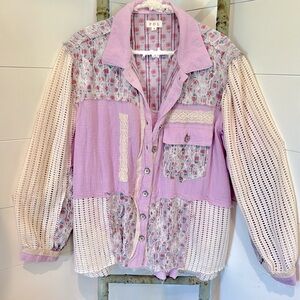 NEW 48 hr POL: Soft Lavender and Cream Patchwork Shirt